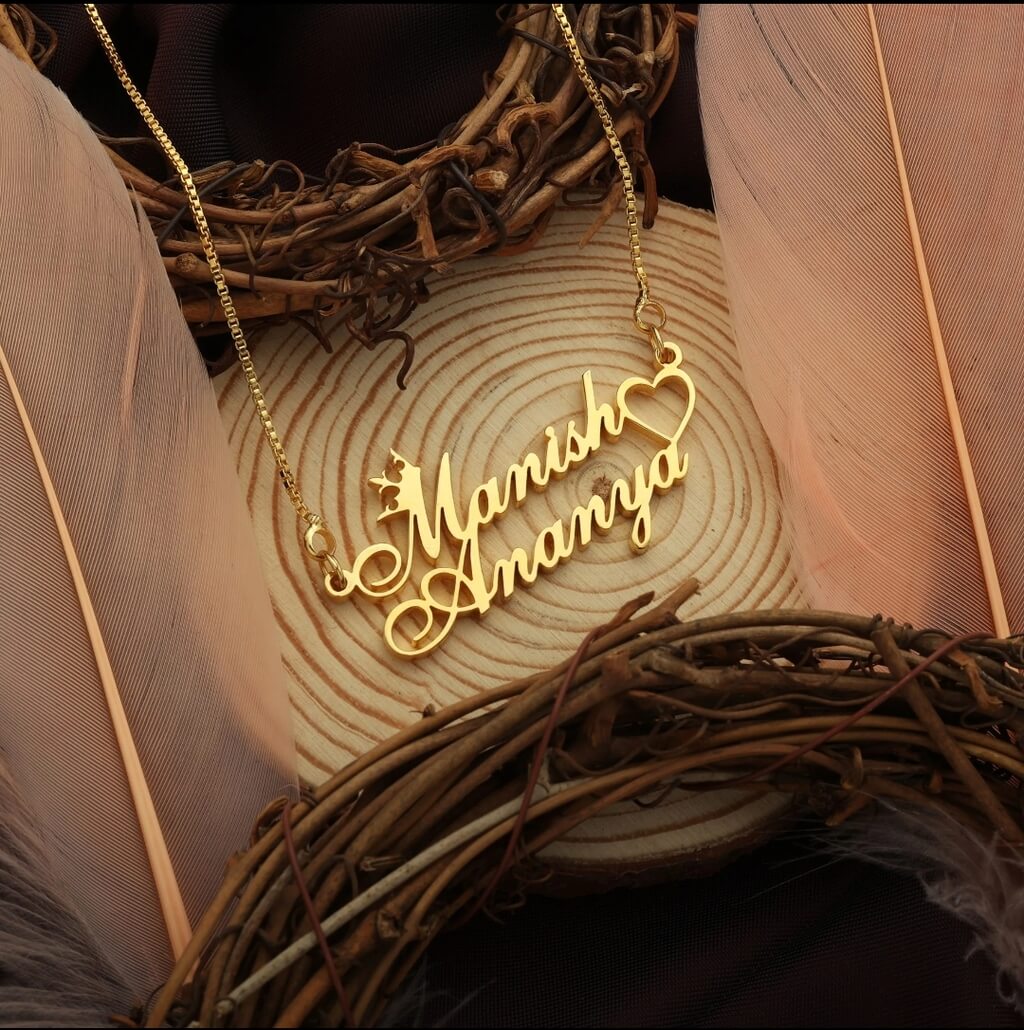 Crown & Heart Style Couple Name Necklace