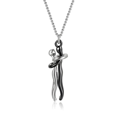 Infinity Couple Hugging Necklace ( Black & Silver )