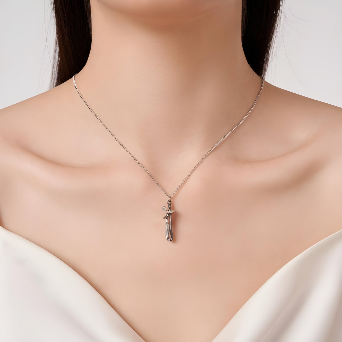 Infinity Couple Hugging Necklace ( Black & Silver )