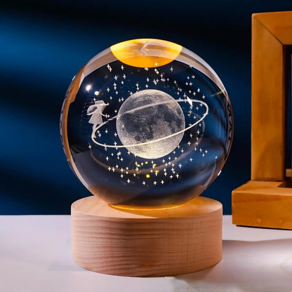 3D Ring Moon Crystal Ball Lamp