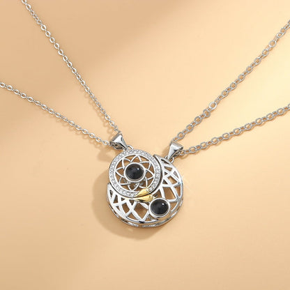 100 Language I ♥️ U Projection Sun & Moon Couple Necklace