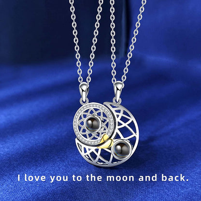 100 Language I ♥️ U Projection Sun & Moon Couple Necklace