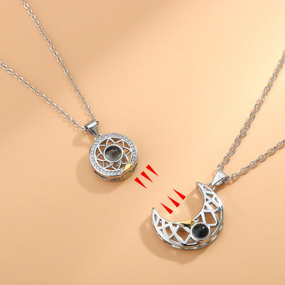 100 Language I ♥️ U Projection Sun & Moon Couple Necklace