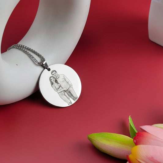 Personalized Photo Engraving Necklace Round Shape