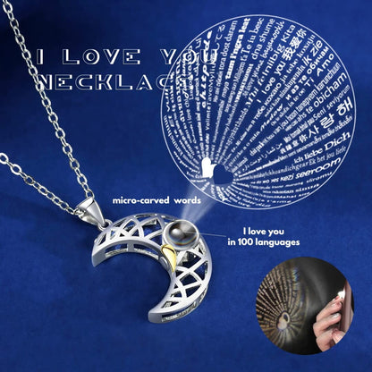 100 Language I ♥️ U Projection Sun & Moon Couple Necklace