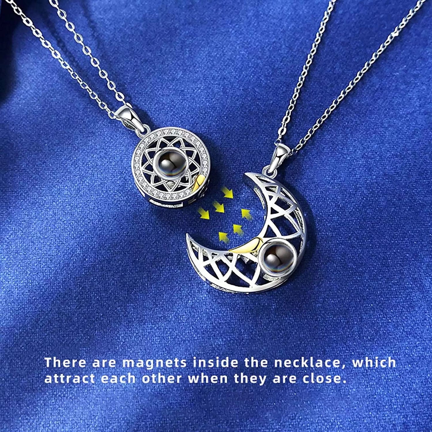 100 Language I ♥️ U Projection Sun & Moon Couple Necklace