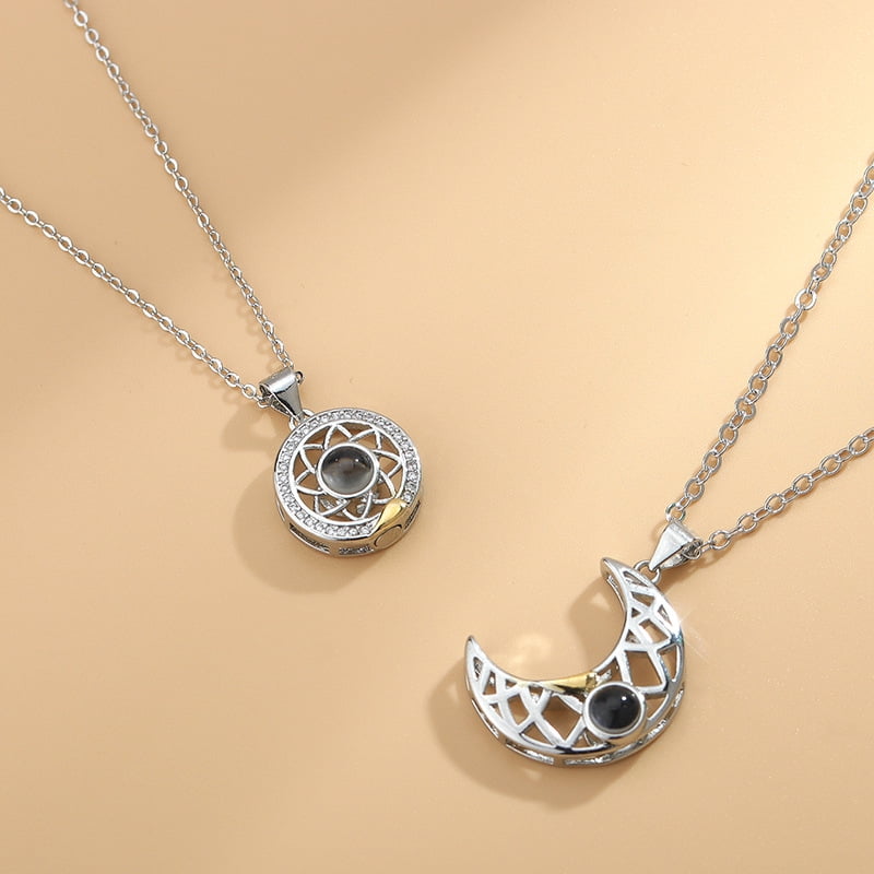 100 Language I ♥️ U Projection Sun & Moon Couple Necklace