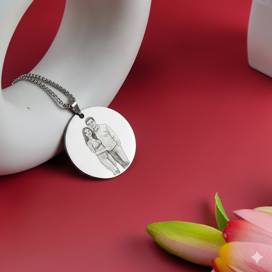 Personalized Photo Engraving Necklace Round Shape
